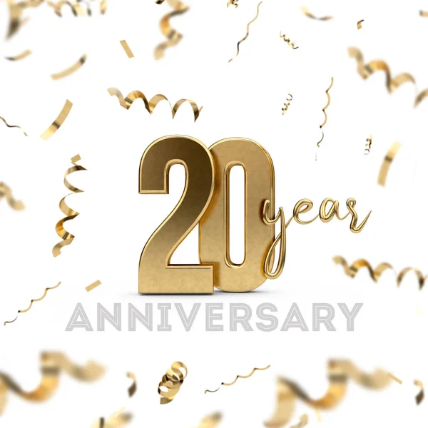 Celebración del 20 aniversario. Número de oro con confett dorado —  Fotos de Stock