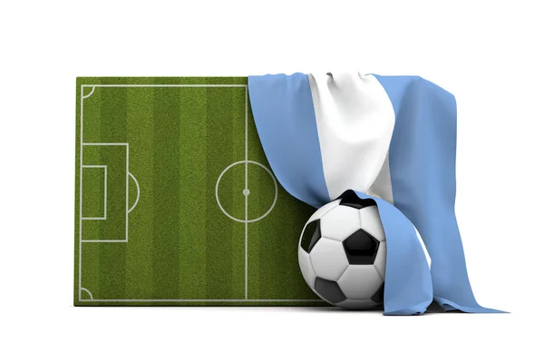 Vlajka země Argentiny přehozená přes fotbalové fotbalové hřiště a b — Stock fotografie