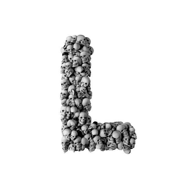 Skull font letter L. Letter made from lots of skulls. 3D Renderi — Stock Photo, Image