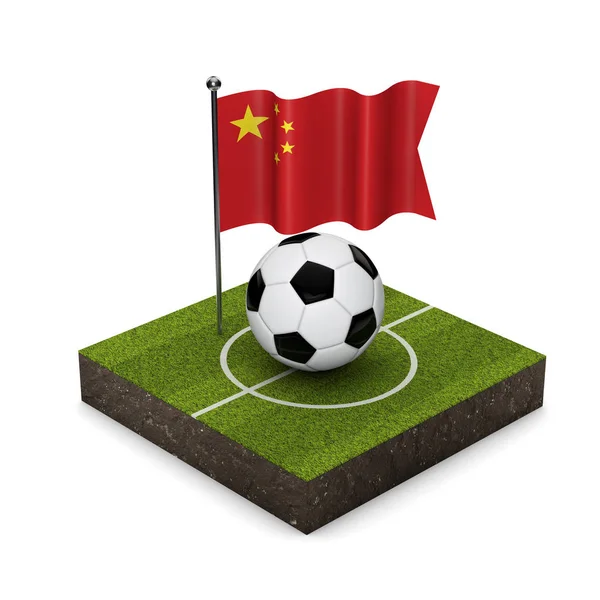 China Flagge Fußball-Konzept. Flagge, Ball und Isometrie des Fußballplatzes — Stockfoto