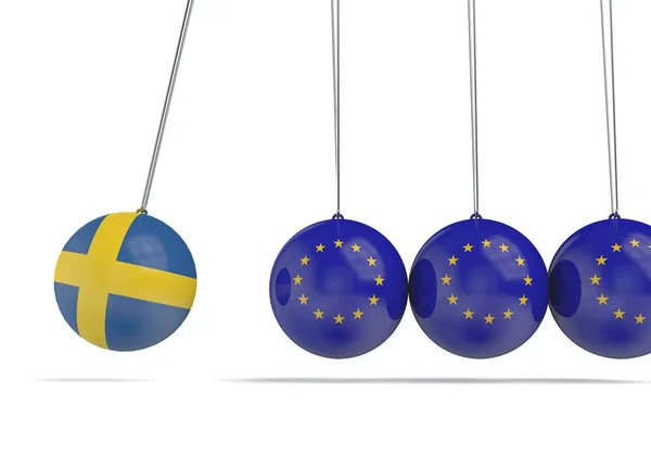 Švédsko a Evropské vlajky jsou koncepce politického vztahu. 3D Ren — Stock fotografie