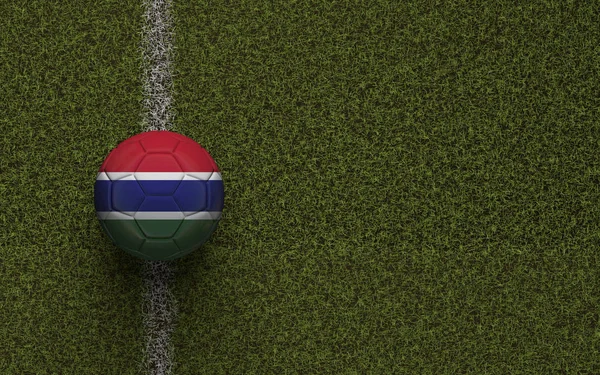 Gâmbia bandeira de futebol em um campo de futebol verde. Renderização 3D — Fotografia de Stock