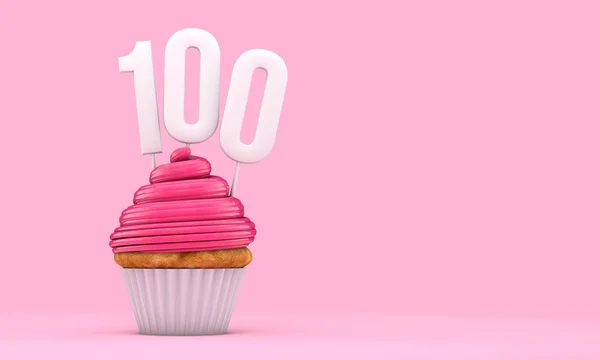 Celebración de cumpleaños número 100 rosa magdalena. Renderizado 3D — Foto de Stock