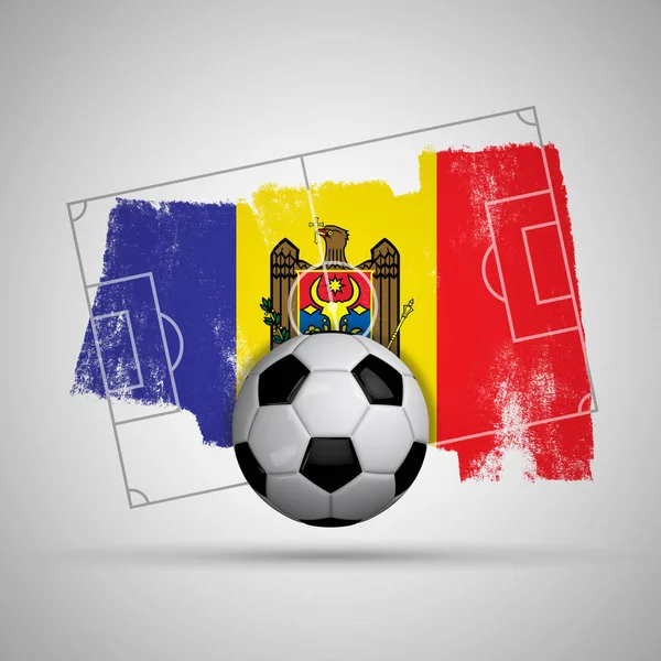 Moldavië vlag voetbal achtergrond met grunge vlag, voetbalveld — Stockfoto