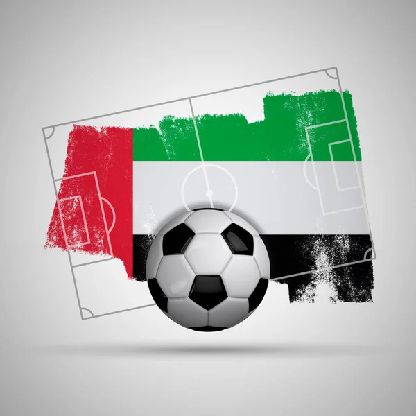 UAE flag soccer background with grunge flag, football pitch and