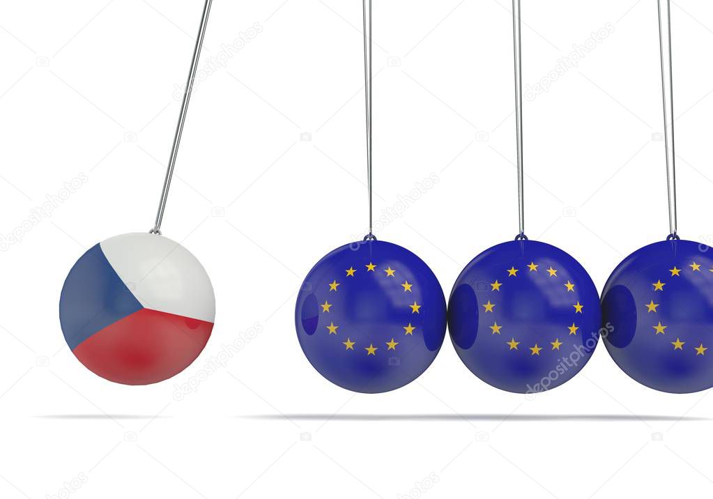 Czech Republic and european flags political relationship concept