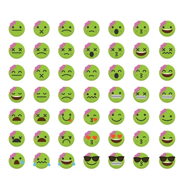 Ensemble Visages Émoticône Émoticône Zombie Émoticône Emoji — Image vectorielle