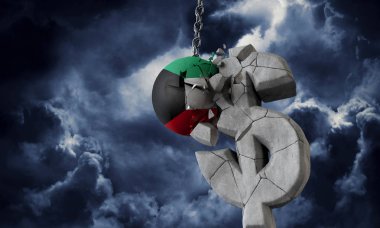 Kuveyt bayrak topu bir Abd doları para sembolü parçalama. 3d Render