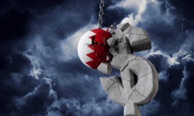 Bahreyn bayrak topu bir Abd doları para sembolü parçalama. 3d Render