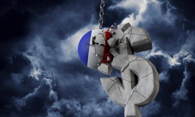 Fransa bayrak topu bir Abd doları para sembolü parçalama. 3d Render