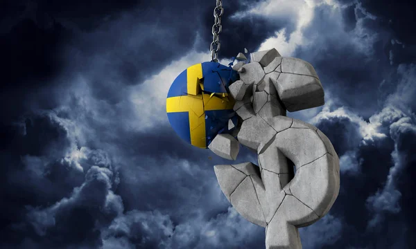 Sverige sjunker bollen krossa en valutasymbol i USA dollar. 3D-rendering — Stockfoto