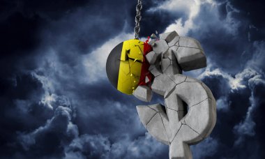 Belçika bayrak topu bir Abd doları para sembolü parçalama. 3d Render