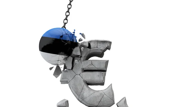 爱沙尼亚国旗球击碎了欧洲货币符号。 3d渲染 — 图库照片