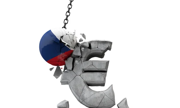 Флагманский мяч Чехии разбивает символ европейской валюты евро. 3D Render — стоковое фото