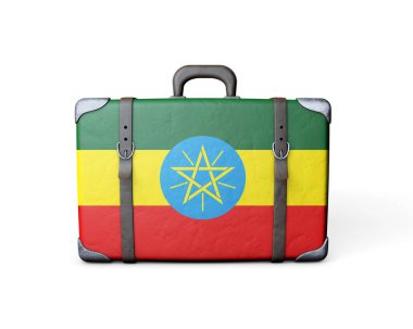 Eski bir deri bavulda Etiyopya bayrağı. 3d Hazırlama