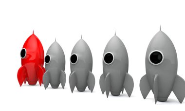 Roket uzay gemisi. Girişim konsepti. 3d Hazırlama