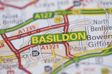 Basildon location road map. Great Britain map. clipart