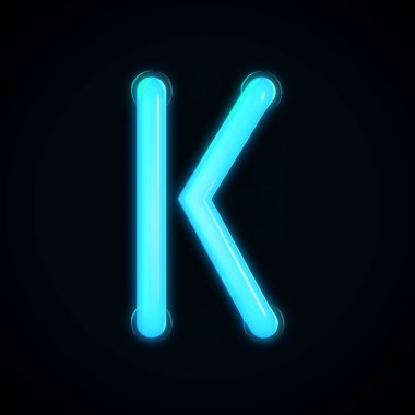 Mavi, parlak, K harfli büyük harf. 3d oluşturma