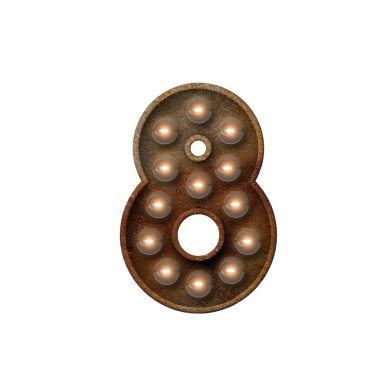 8 numaralı paslı metal ampul yazı tipi. 3d Hazırlama