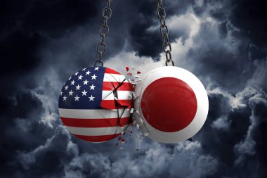 Usa ve Japonya arasındaki ilişki çatışması. Ticaret anlaşması konsepti.