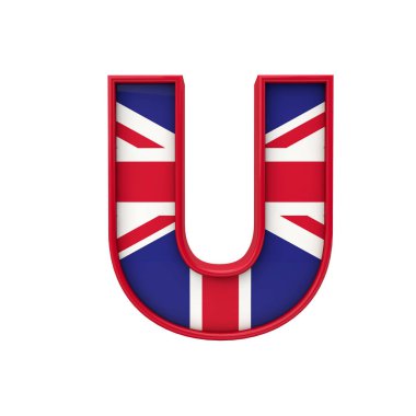 Letter U Union Jack font, Great Britain flag lettering. 3D Rendering