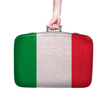 Vintage deri bavul üzerinde İtalya bayrağı.