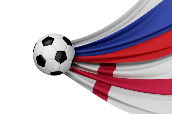 Rusland en Engeland vlag met een voetbal. 3d Rendering — Stockfoto