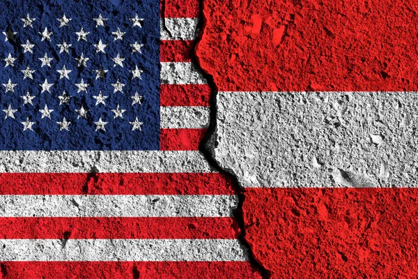 Crack between America and Austria flags. political relationship — Stock Photo, Image