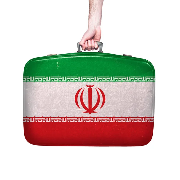 Iran Flaga Vintage Skórzane Walizka — Zdjęcie stockowe
