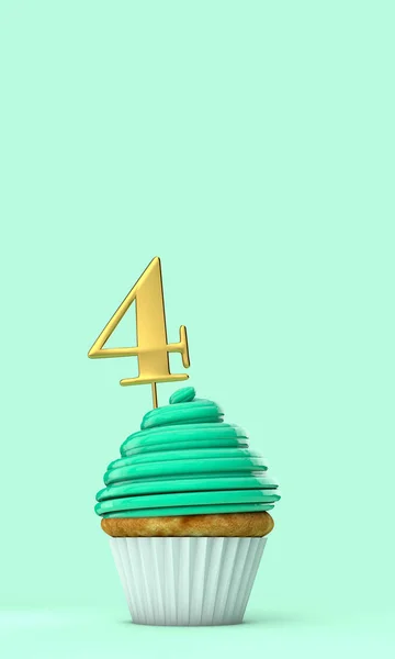 第四号薄荷绿生日庆祝杯蛋糕 3D渲染 — 图库照片