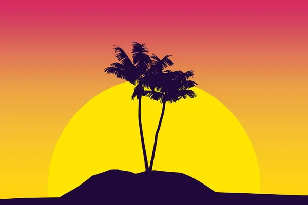 Tropical palm tree silhouette against sunset sky. 3d rendering — ストック写真