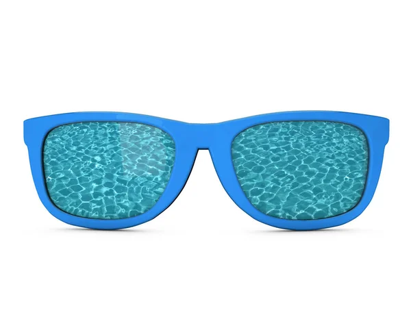 Summer sunglasses with rippled swimming pool reflection. 3D Rend — ストック写真