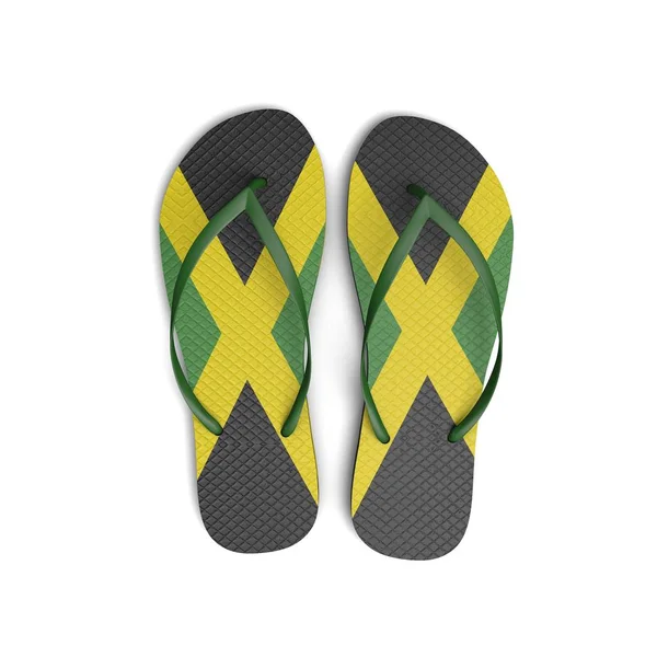 Jamaica vlag flip flop sandalen op een witte achtergrond. 3d Renderi — Stockfoto