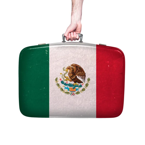 Mexická Vlajka Starobyném Koženém Kufříku — Stock fotografie
