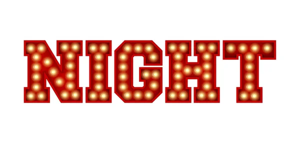 Night word made from red vintage lightbulb lettering isolated on — Stock Photo, Image