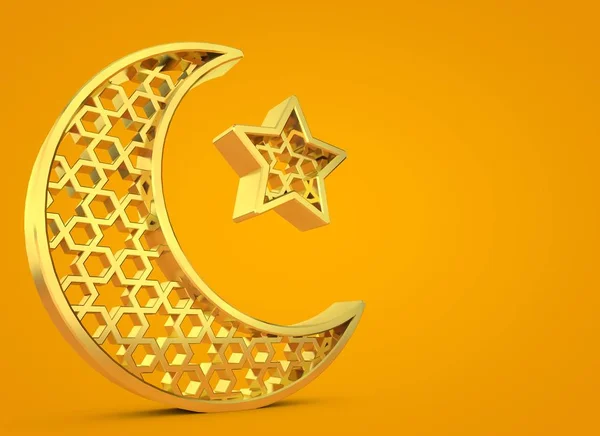 Ραμαζάνι Καρίμ φεγγάρι και αστέρι. 3d απόδοση — Φωτογραφία Αρχείου