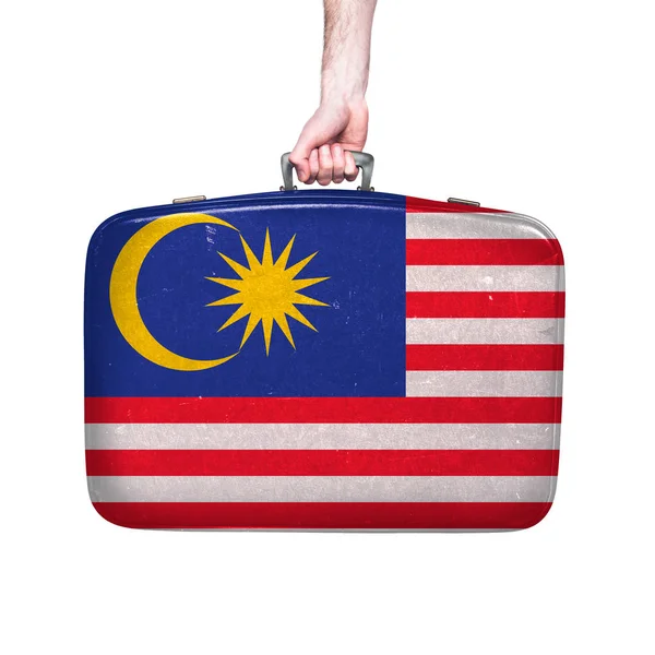 Σημαία Μαλαισίας Μια Vintage Δερμάτινη Βαλίτσα — Φωτογραφία Αρχείου