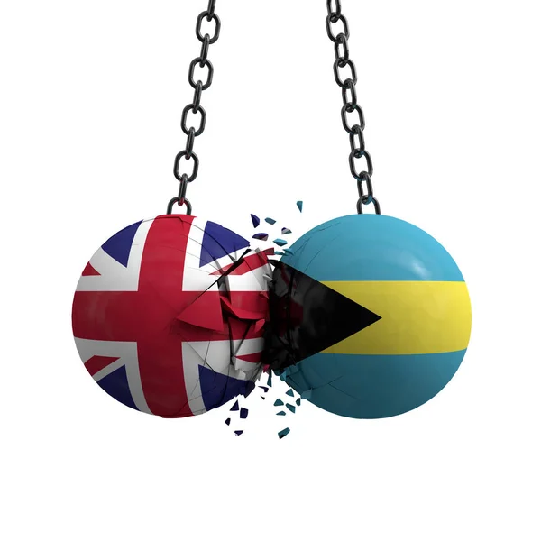 Об'єднане Королівство і Багамські прапори політичних м'ячів розбиваються об кожен — стокове фото