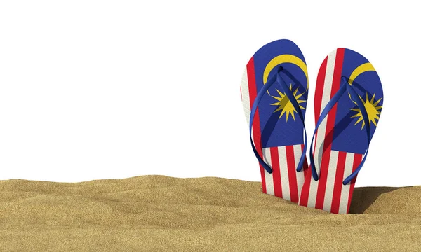 말레이시아에서는 흰 바탕에 플립 샌들을 뒤집는 깃발을 달고 있다. 3D 렌더링 — 스톡 사진