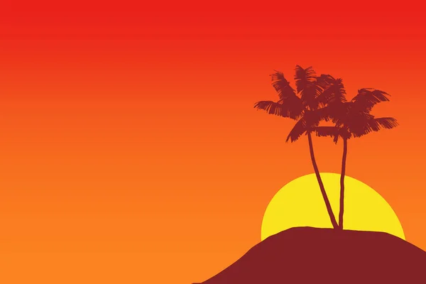Tropická silueta palmy proti zapadajícímu nebi. 3D vykreslování — Stock fotografie