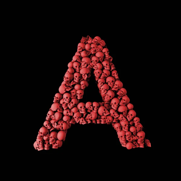 Γράμμα Ένα Κόκκινο Κρανίο Γραμματοσειρά Τύπος Κατασκευασμένος Από Κρανία Απόδοση — Φωτογραφία Αρχείου