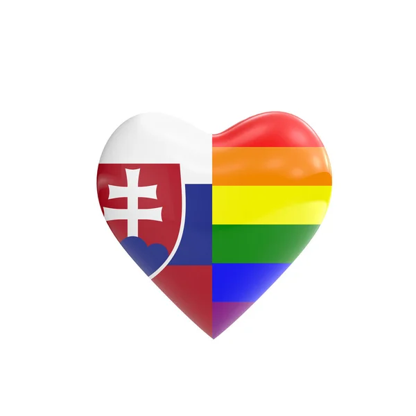Slowakije vlag en gay Lgbt regenboog vlag hart vorm. Homorechten — Stockfoto