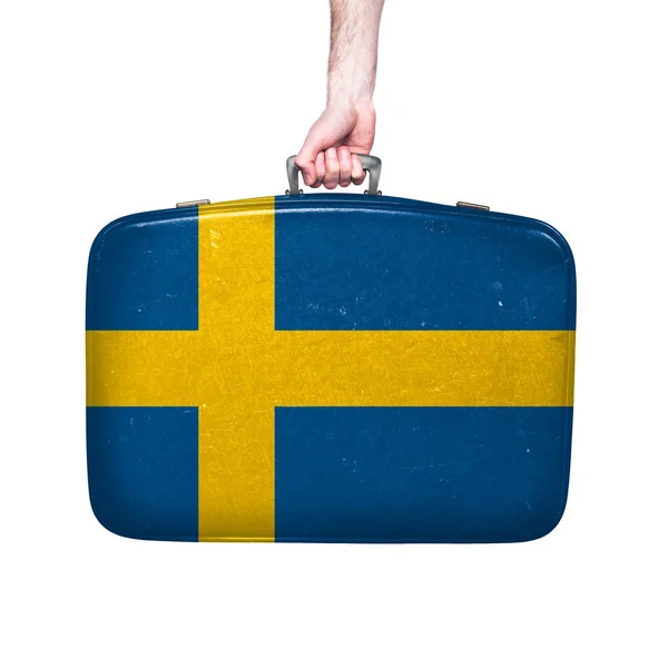 Sverige Flagga Vintage Läder Resväska — Stockfoto