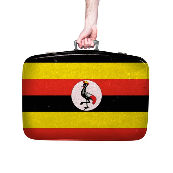 Bandiera Uganda Una Valigia Pelle Vintage — Foto Stock