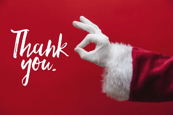 Weihnachtsmann Hand okay Geste mit einer festlichen Botschaft — Stockfoto