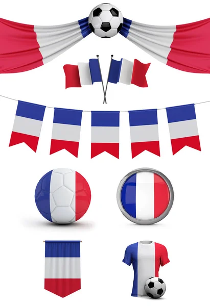 Γαλλική Σημαία Ποδοσφαιρική Αθλητική Συλλογή Απόδοση — Φωτογραφία Αρχείου