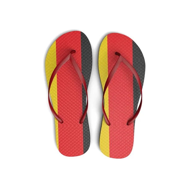 Flip-Flop-Sandalen mit Deutschlandfahne auf weißem Hintergrund. 3D-Renderi — Stockfoto