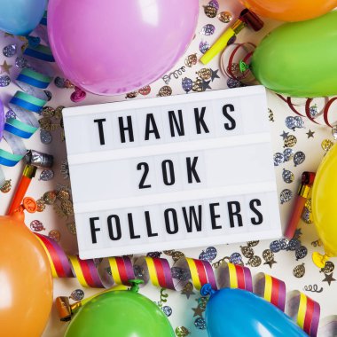 Thanks 20 thousand followers social media lightbox background. C