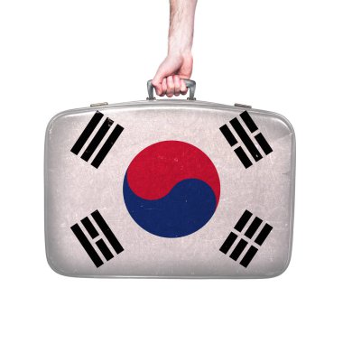 Vintage deri bavul Güney Kore bayrağı.