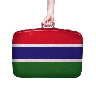 Vintage deri bavul üzerinde Gambia bayrağı.